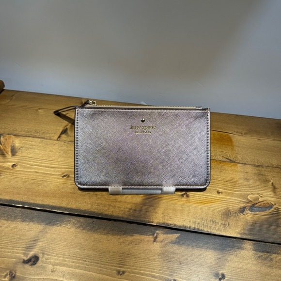 kate spade Handbags - Kate Spade New York Metallic Rose Gold Saffiano Leather Wristlet Top Zip Pouch